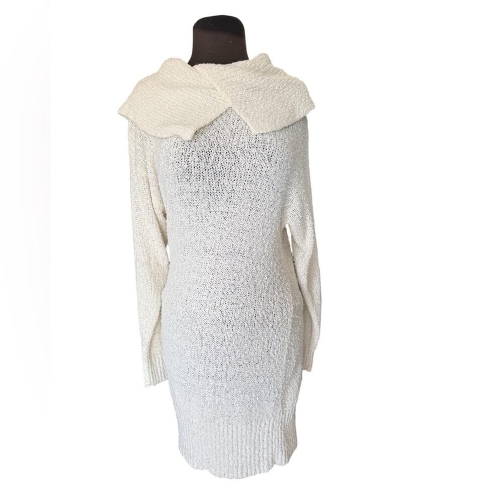 Vtg Organically Grown Bouclé Nubby Sweater Dress Foldover Collar Cozy Cottage S